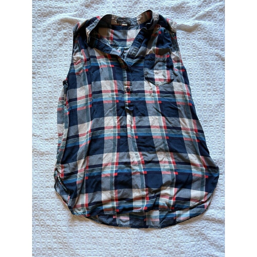Market And Spruce Women’s Medium Button Up Tank Top Red White And Blue